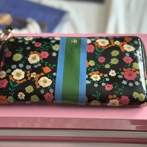 Tory Burch Floral Wallet with Green and Blue Stripes